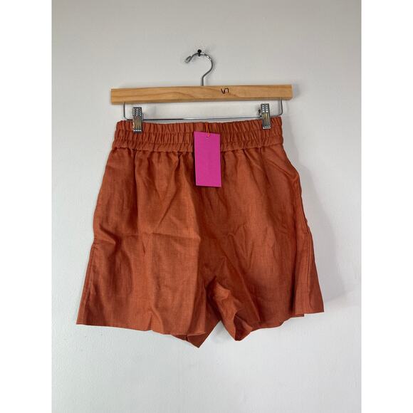 NWT Rhode Kina Linen Pull On Smocked Elastic Waistband Short Clove Size: XS - Picture 2 of 7